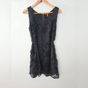 Anama Anthropologie Womans Dress Black Small Tulle Embellished Short Belted